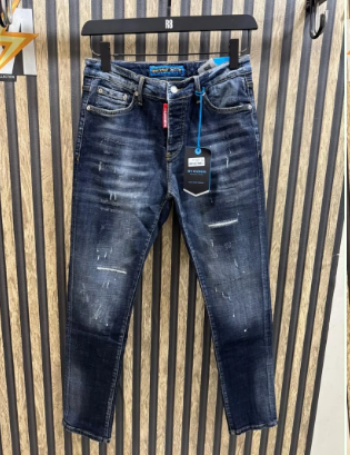 Men's Dark Navy Blue Distressed Jeans